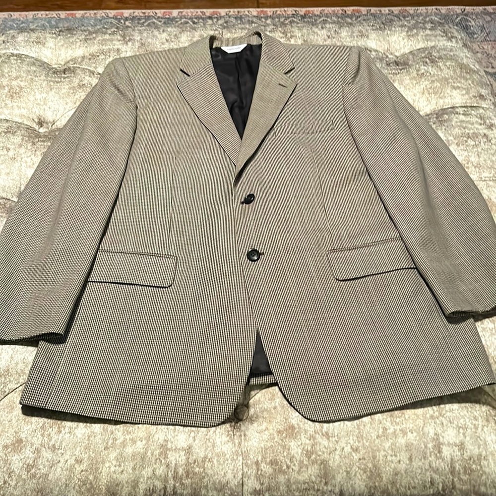 Men’s Sportcoat Houndstooth Pattern Size 44 Regular Brown/Tan/Blue